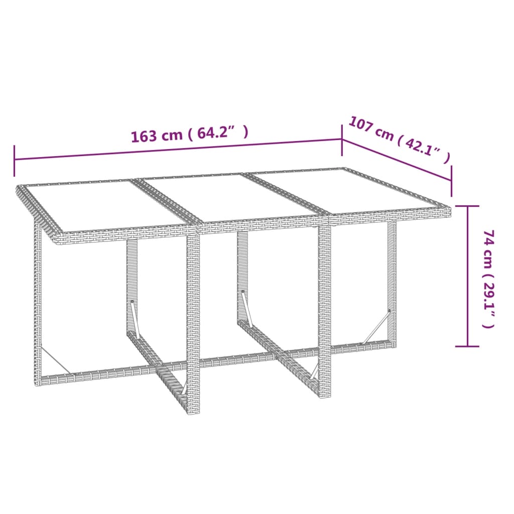 7-tlg. Garten-Essgruppe mit Kissen Poly Rattan Grau