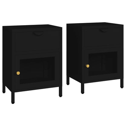 Bedside tables 2 pcs. Black 40x30x54,5 cm steel and glass