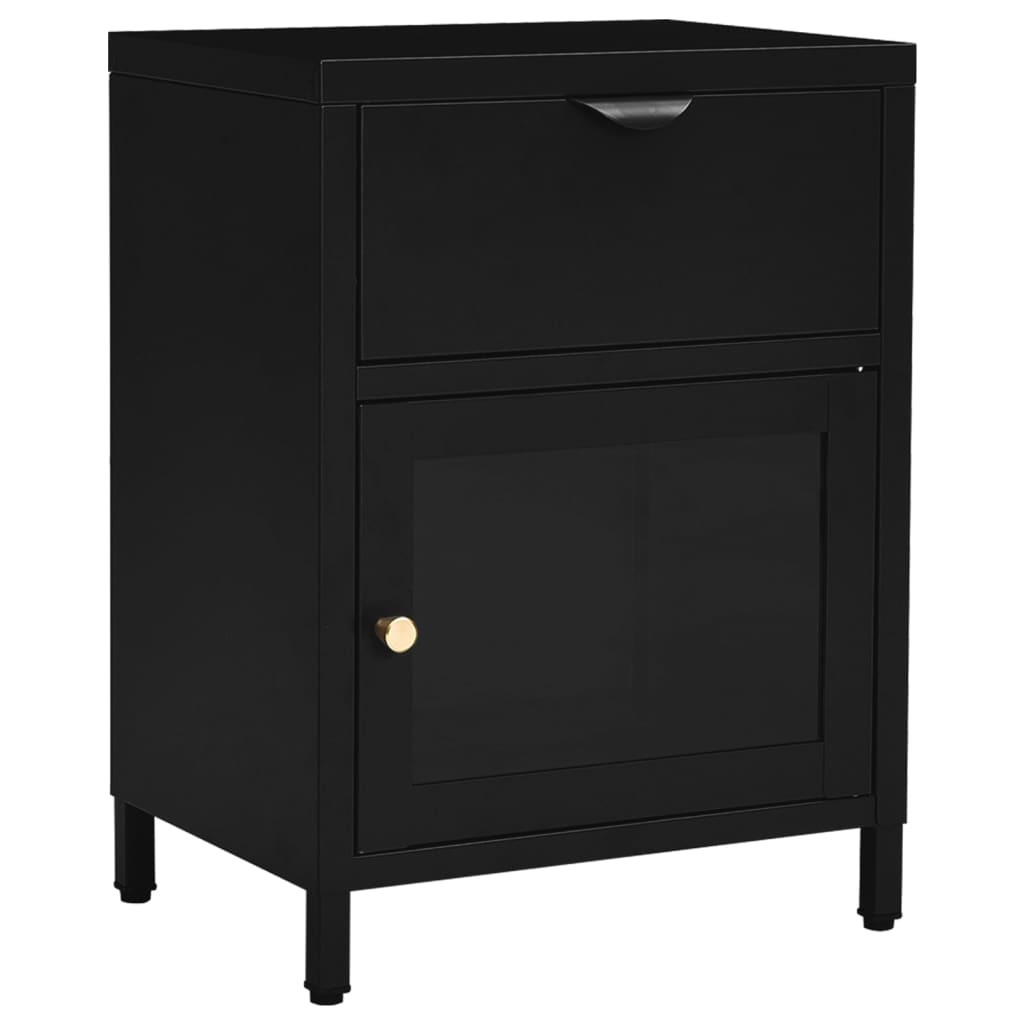 Bedside tables 2 pcs. Black 40x30x54,5 cm steel and glass