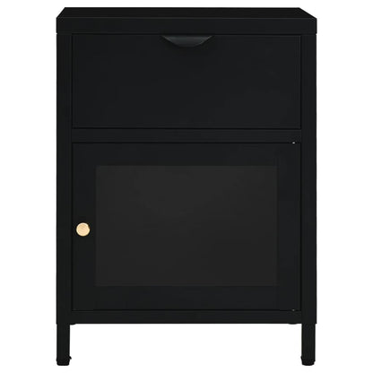 Bedside tables 2 pcs. Black 40x30x54,5 cm steel and glass