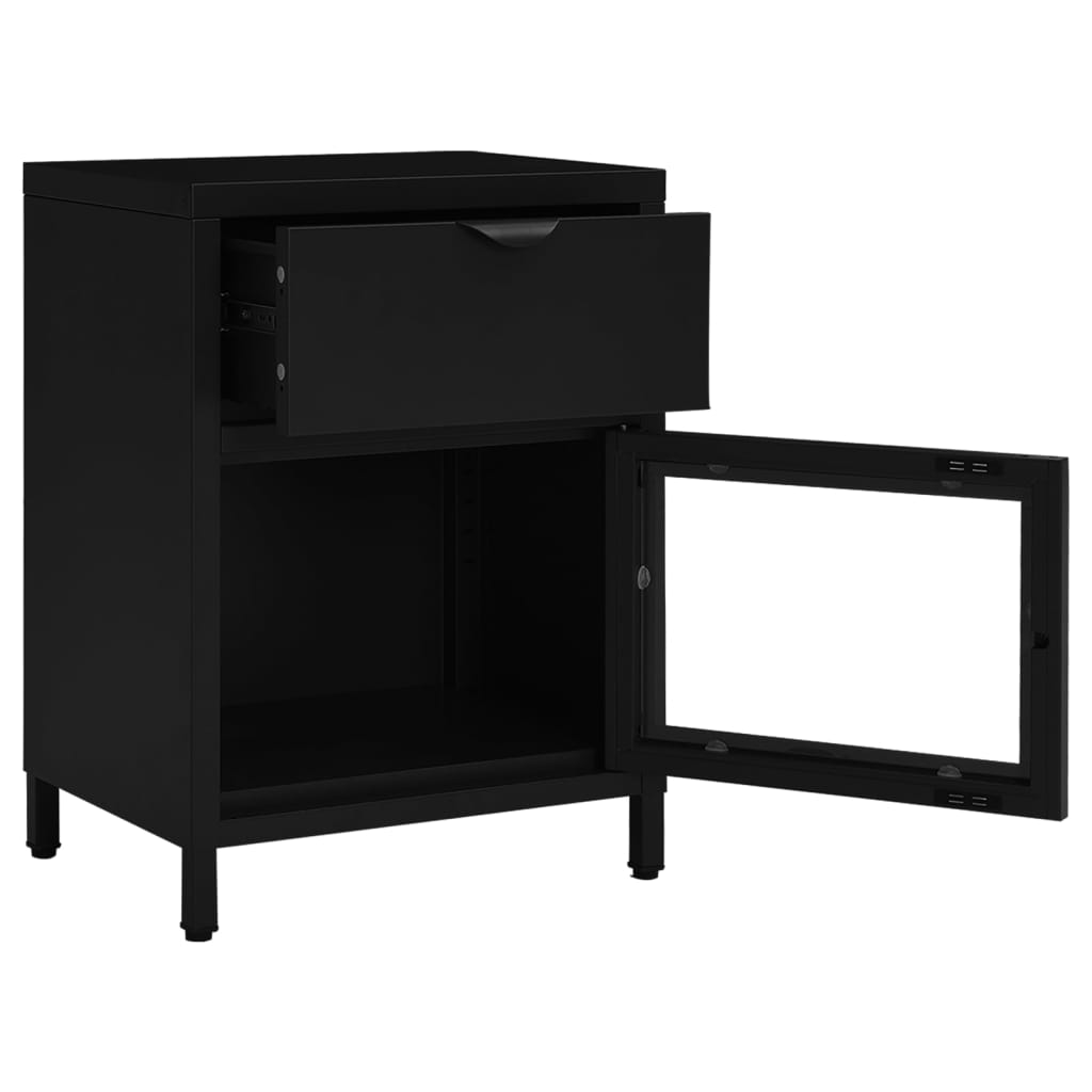 Bedside tables 2 pcs. Black 40x30x54,5 cm steel and glass