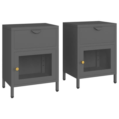 Bedside tables 2 pcs. Anthracite 40x30x54.5 cm steel and glass