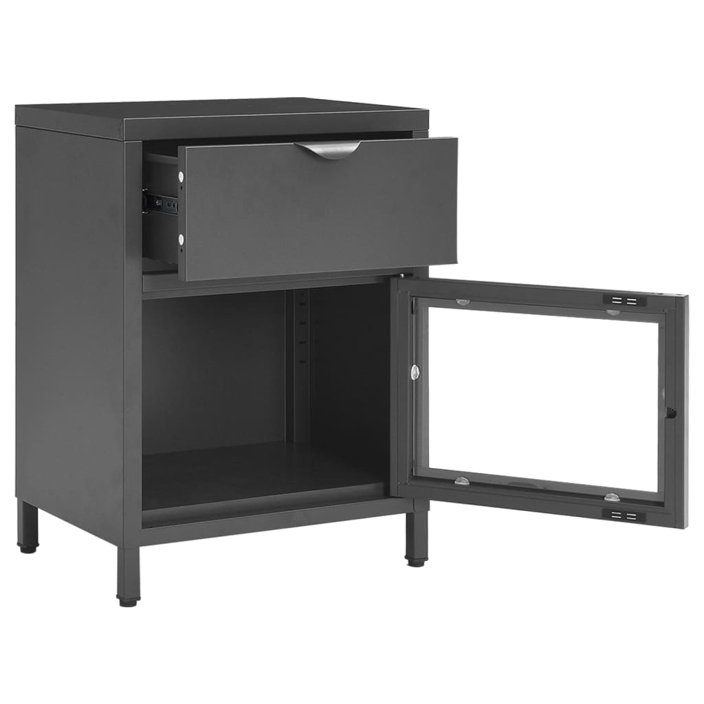 Bedside tables 2 pcs. Anthracite 40x30x54.5 cm steel and glass