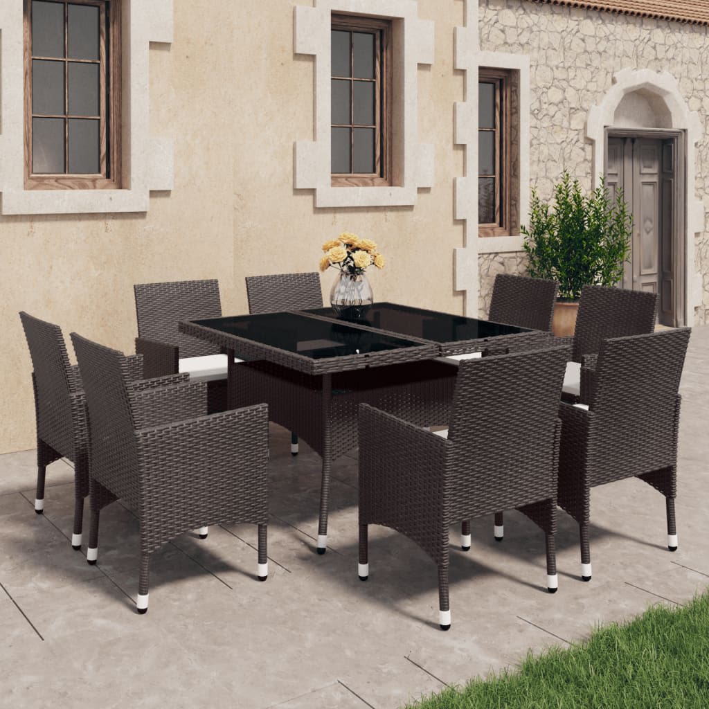 9-tlg. Garten-Essgruppe Poly Rattan und Hartglas Braun