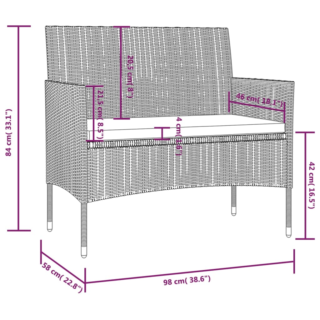 16-tlg. Garten-Lounge-Set mit Auflagen Poly Rattan Schwarz