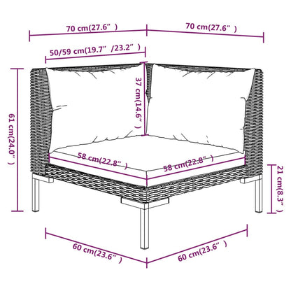 Gartensofas 2 Stk. mit Kissen Halbrundes Poly Rattan