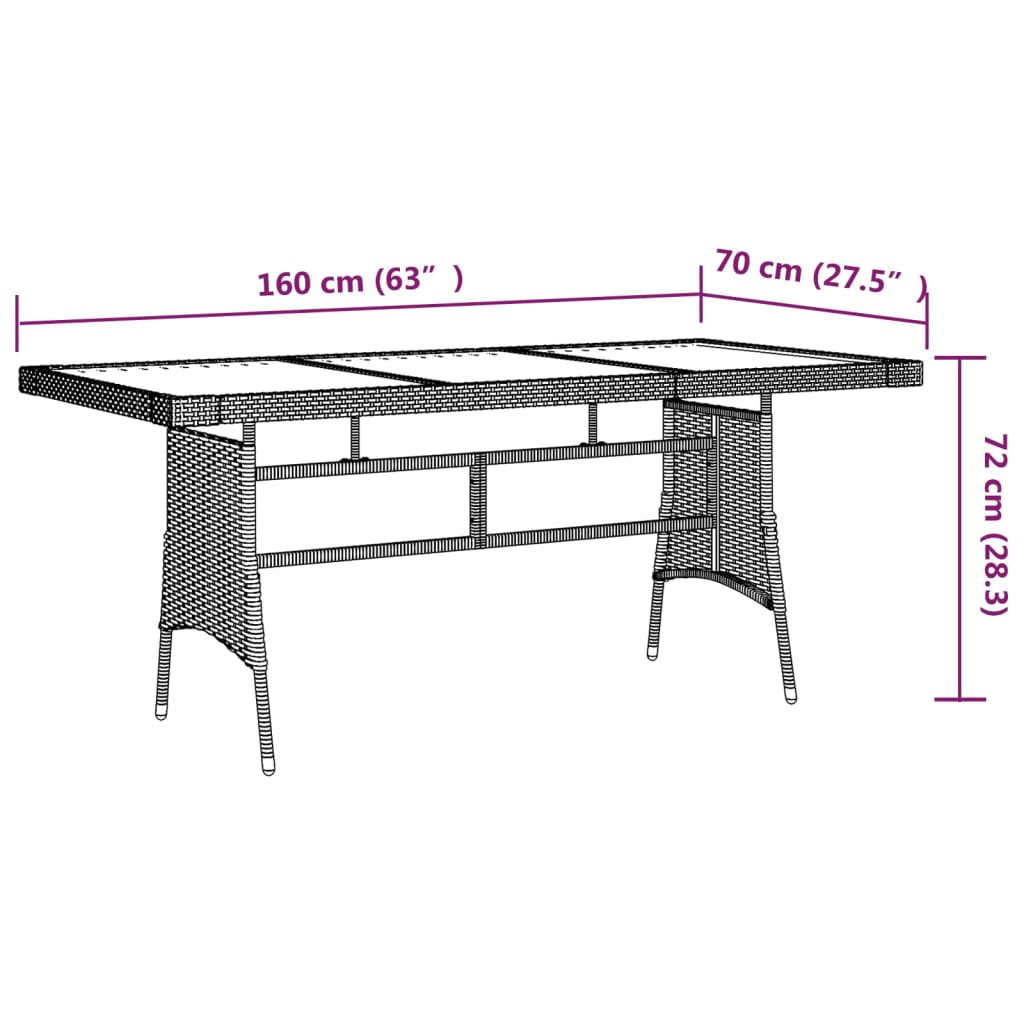 Gartentisch Schwarz 160x70x72cm Poly Rattan & Massivholz Akazie