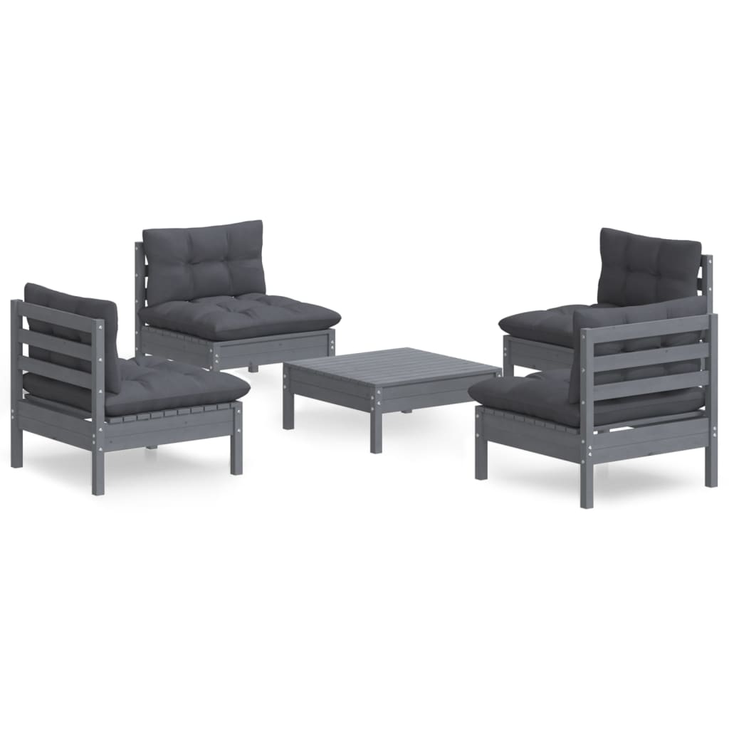 5-piece garden lounge set with anthracite cushions pinewood