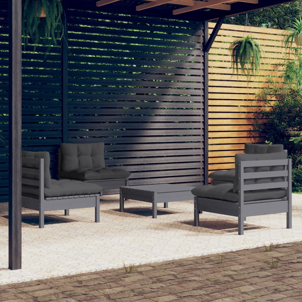 5-piece garden lounge set with anthracite cushions pinewood