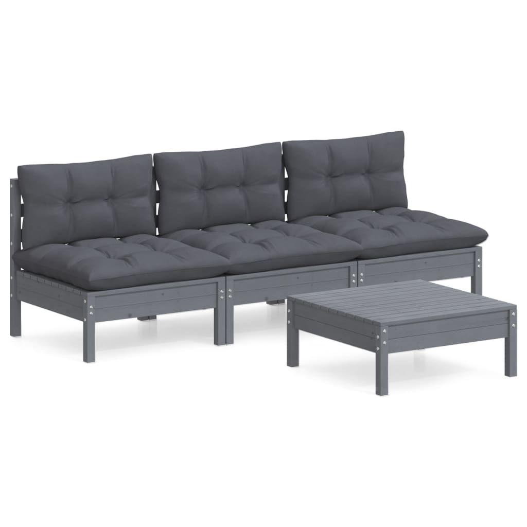 4-piece garden lounge set with anthracite cushions pinewood