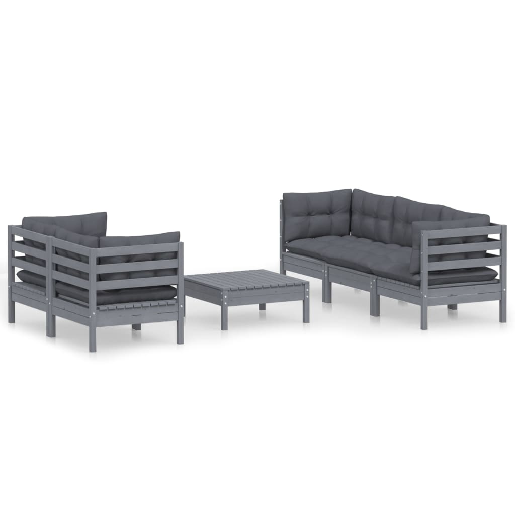 6-piece garden lounge set with anthracite cushions pinewood