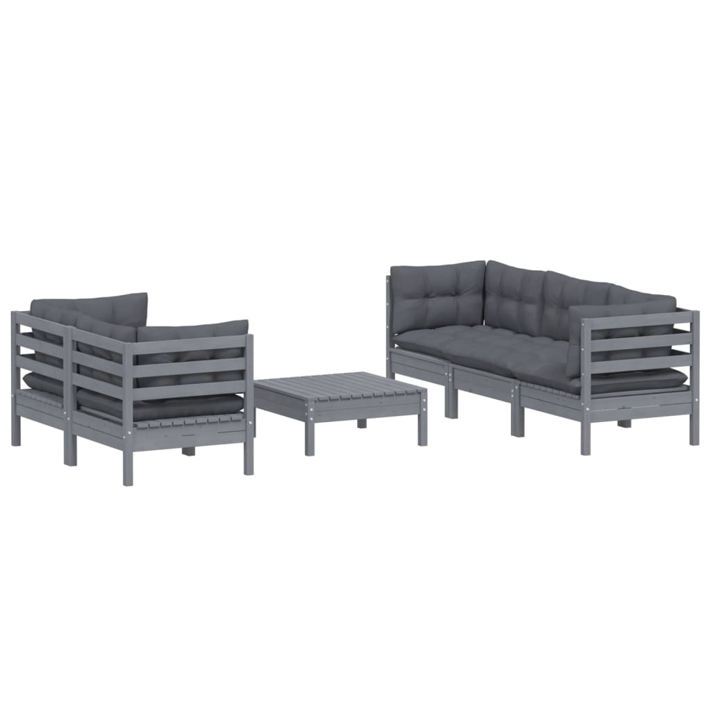 6-piece garden lounge set with anthracite cushions pinewood