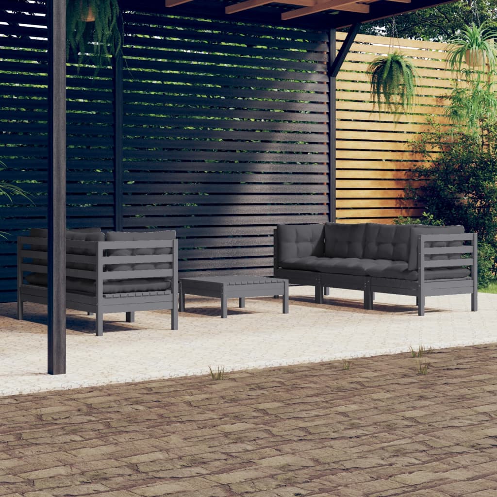 6-piece garden lounge set with anthracite cushions pinewood