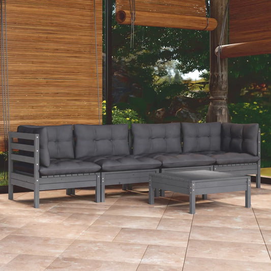 5-piece garden lounge set with cushions solid pine wood