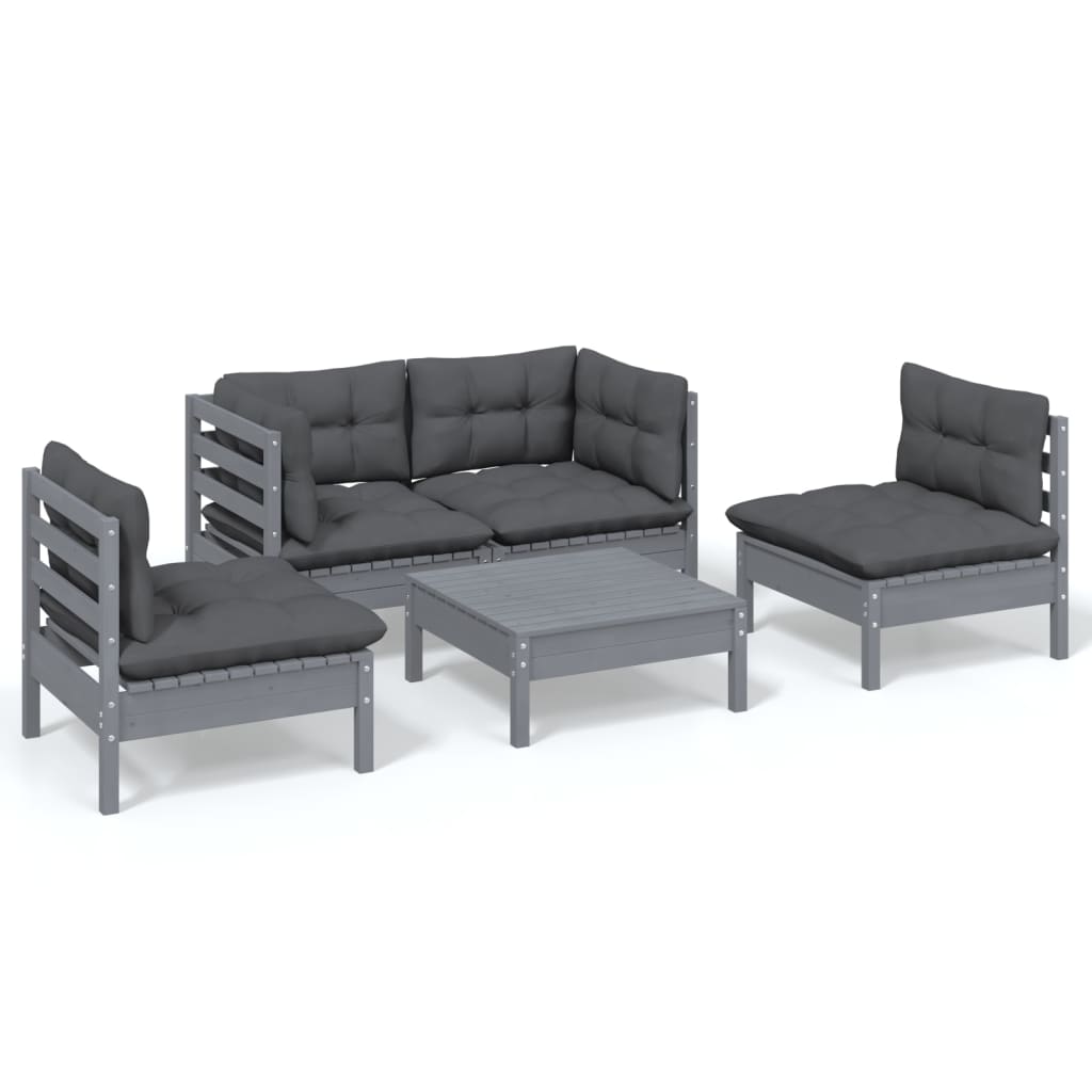 5-piece garden lounge set with cushions solid pine wood