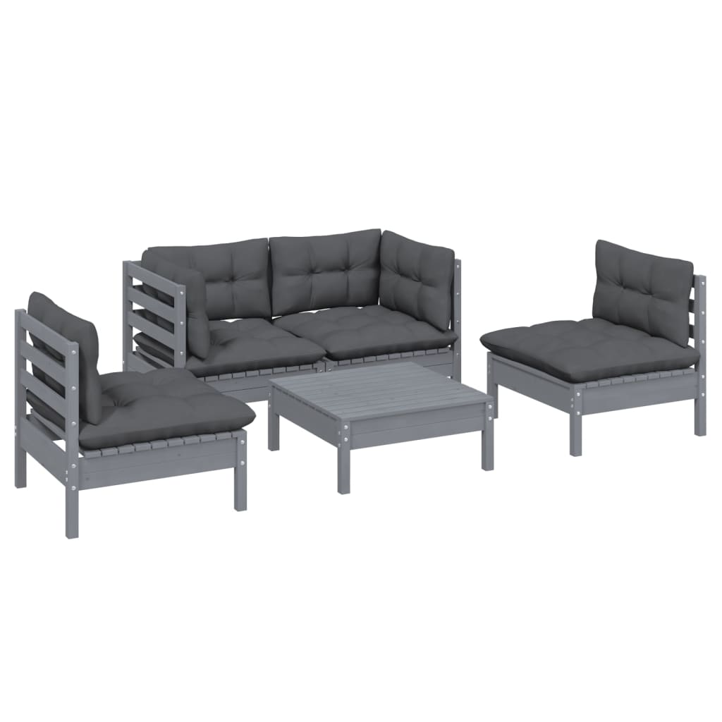 5-piece garden lounge set with cushions solid pine wood