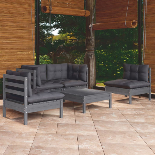 5-piece garden lounge set with cushions solid pine wood