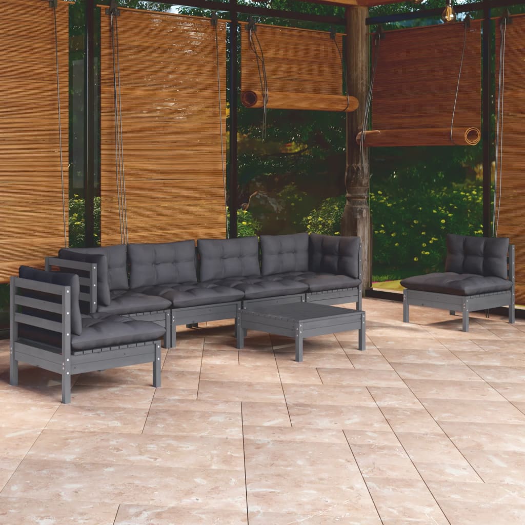 7-piece garden lounge set with cushions solid pine wood