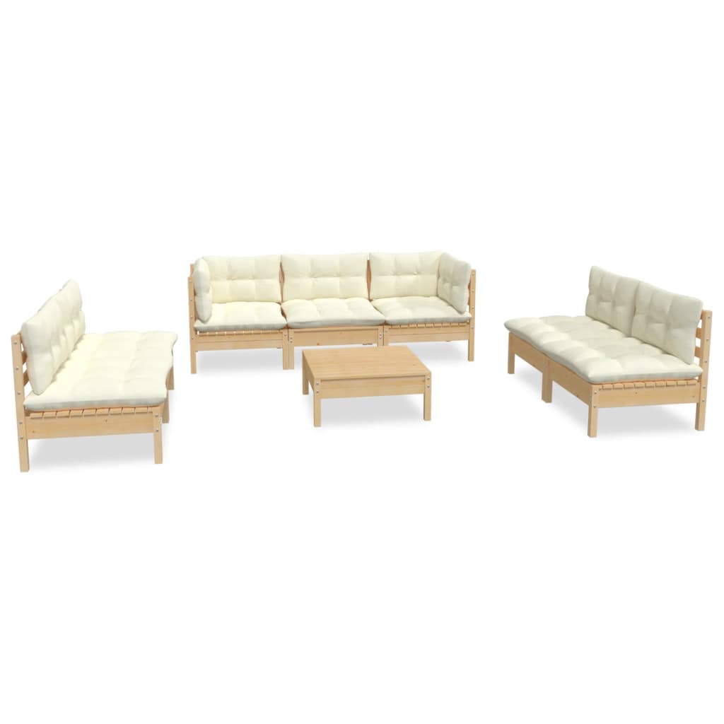 8-piece garden lounge set with cream cushions solid pine