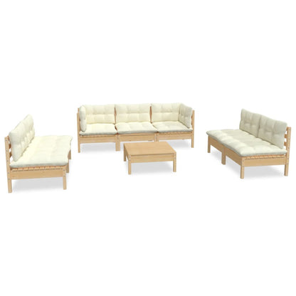 8-piece garden lounge set with cream cushions solid pine