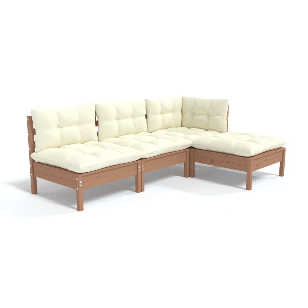 4-piece garden lounge set with cushions honey brown pinewood