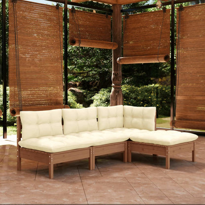 4-piece garden lounge set with cushions honey brown pinewood