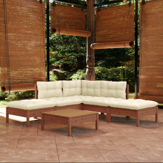 6-piece garden lounge set with cushions honey brown pinewood