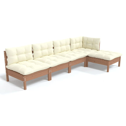 5-piece garden lounge set with cushions honey brown pinewood