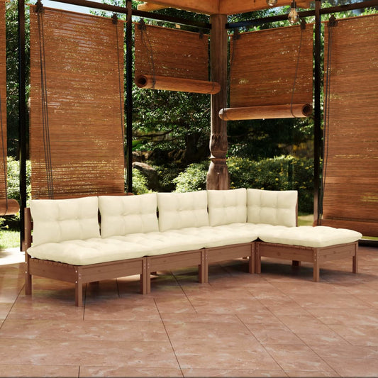 5-piece garden lounge set with cushions honey brown pinewood