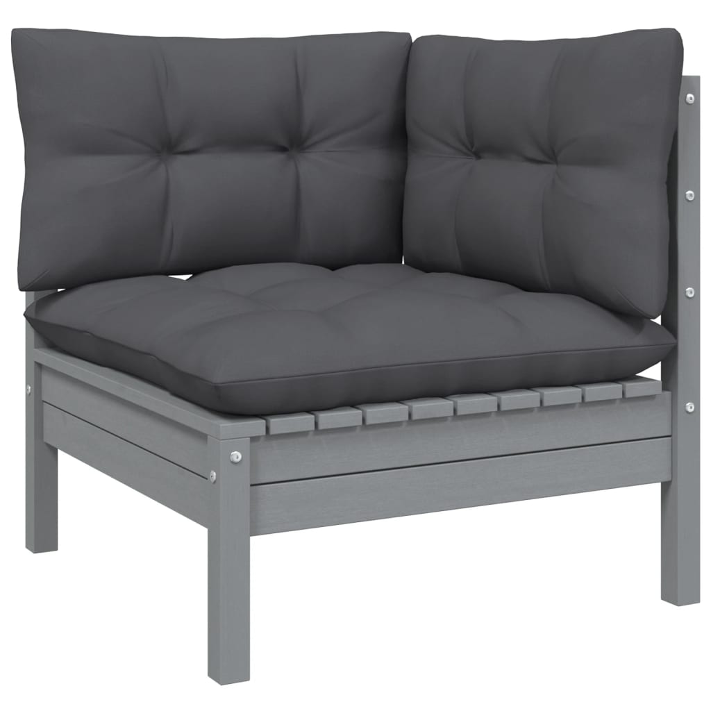 5-piece garden lounge set with cushions grey pinewood