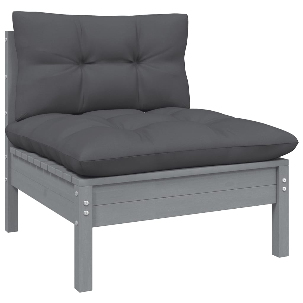 5-piece garden lounge set with cushions grey pinewood