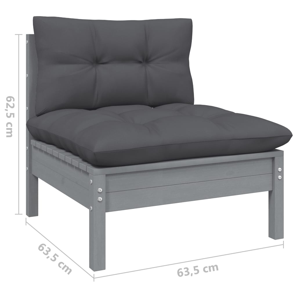 5-piece garden lounge set with cushions grey pinewood