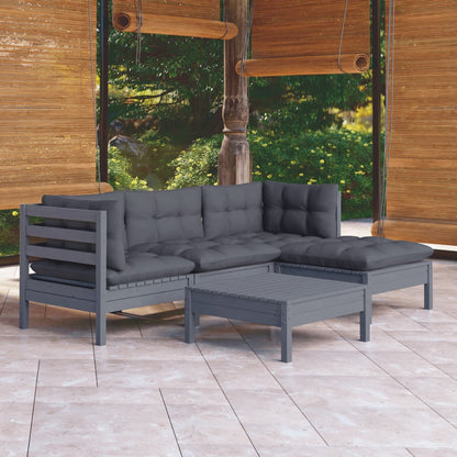 5-piece garden lounge set with cushions grey pinewood