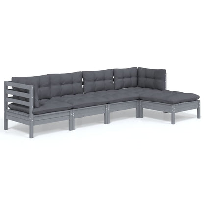 5-piece garden lounge set with cushions grey pinewood