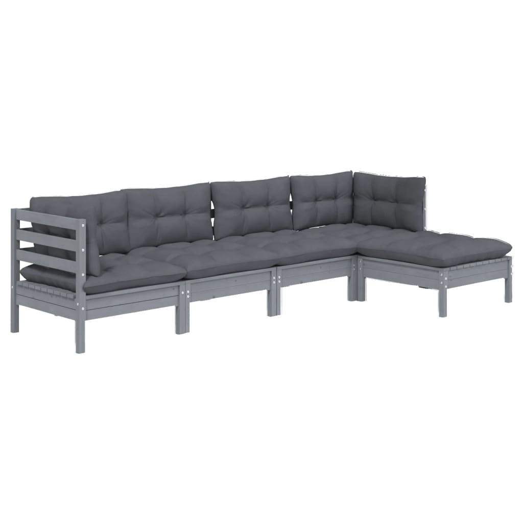 5-piece garden lounge set with cushions grey pinewood