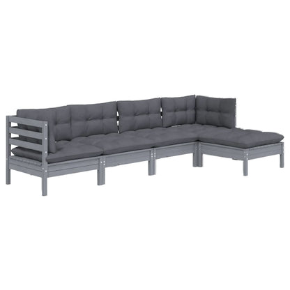 5-piece garden lounge set with cushions grey pinewood