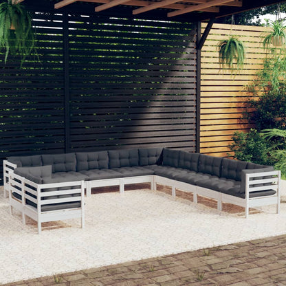 11-tlg. Garten-Lounge-Set mit Kissen Weiß Massivholz Kiefer