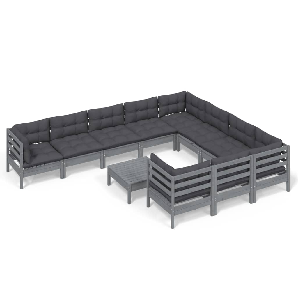 11-piece garden lounge set with cushions grey pinewood