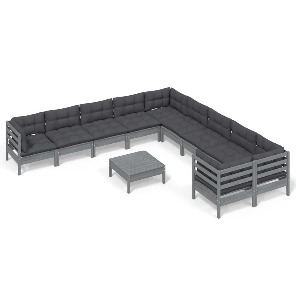 11-piece garden lounge set with cushions grey pinewood