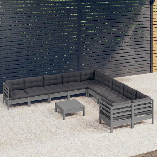 11-piece garden lounge set with cushions grey pinewood