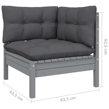 11-piece garden lounge set with cushions grey pinewood