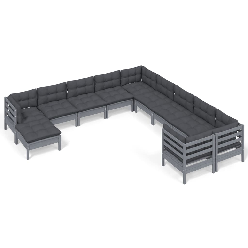 11-piece garden lounge set with cushions grey pinewood