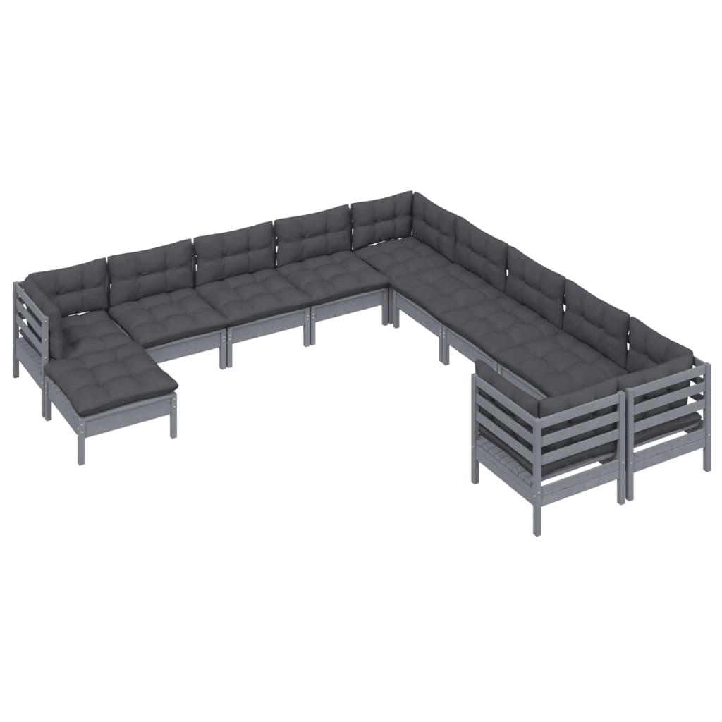 11-piece garden lounge set with cushions grey pinewood