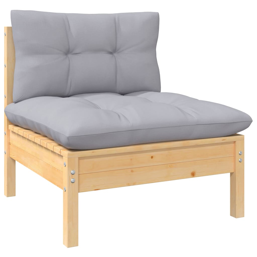 10-piece garden lounge set with grey cushions solid pine wood