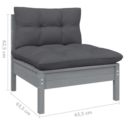 7-tlg. Garten-Lounge-Set mit Kissen Grau Kiefer Massivholz