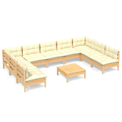 10-piece garden lounge set with cream cushions solid pine