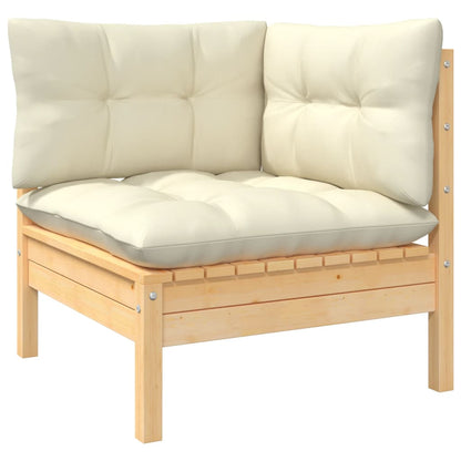 10-piece garden lounge set with cream cushions solid pine