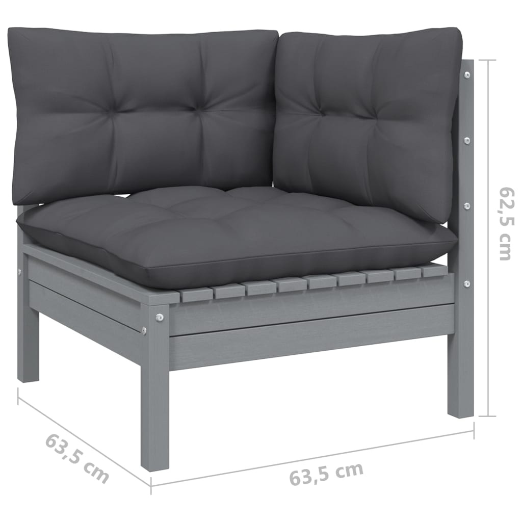 11-piece garden lounge set with cushions grey solid pine wood