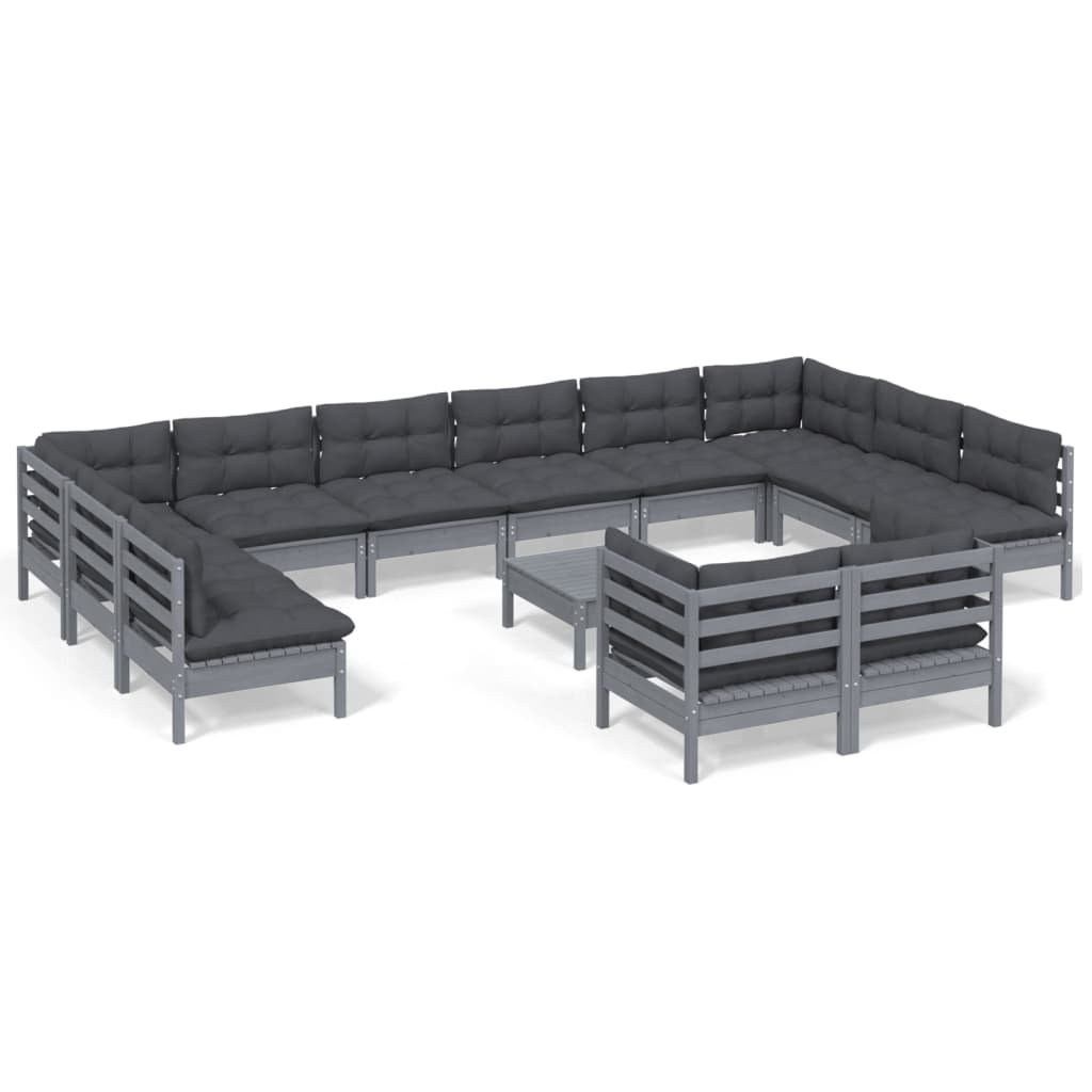 13-piece garden lounge set with cushions grey pinewood
