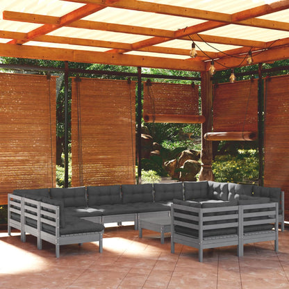 13-piece garden lounge set with cushions grey pinewood